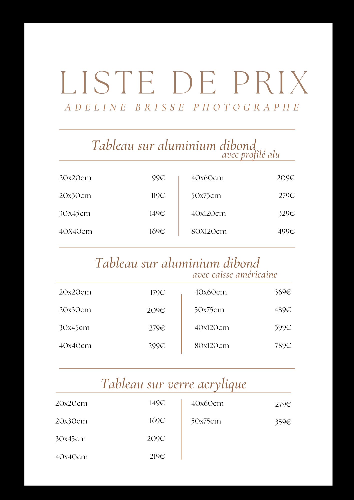 Tarifs prestations Iris | Adeline Brisse Photographe